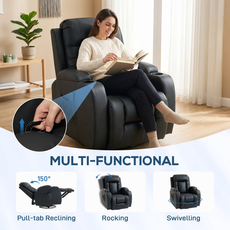 Massage Recliner Armchair with Heat and Remote for Relaxing Evenings at Home Black