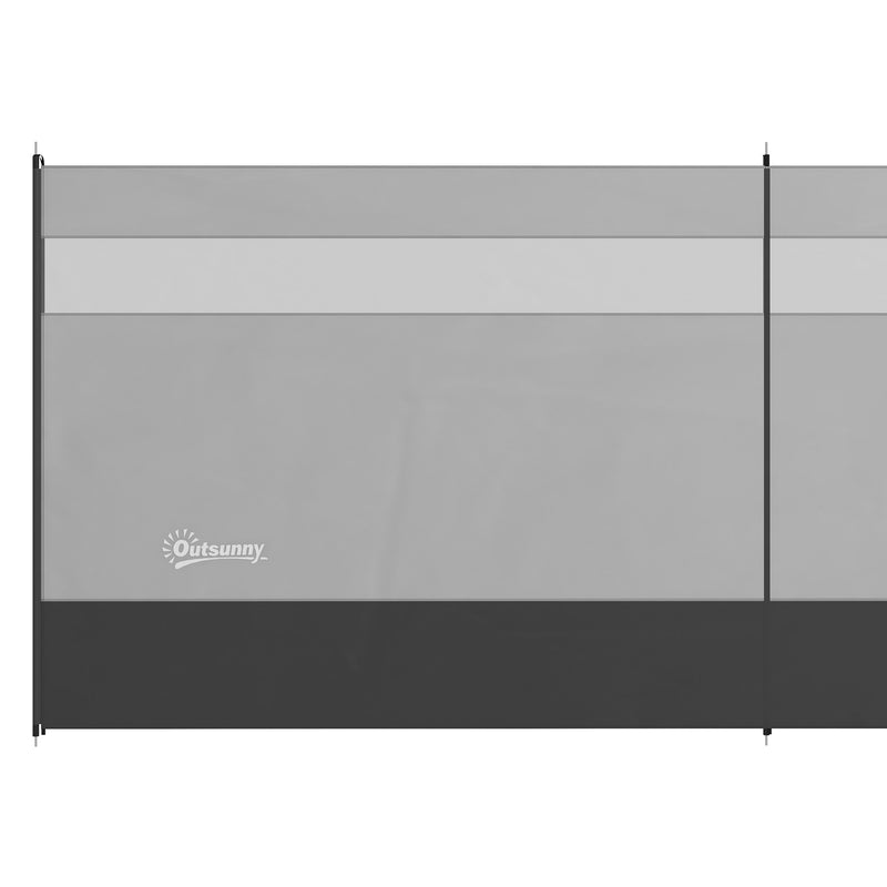 Camping Windbreak with Clear Windows and Steel Poles for Beach and Caravan Use Grey AOSOM