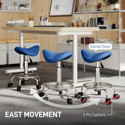 Ergonomic Saddle Chair for Back Support with Swivel Wheels and Easy Clean Seat Blue AOSOM