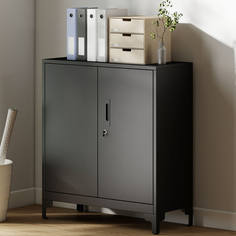 Metal Storage Cabinet with Lockable Doors for Secure Home Office or Garage Organisation Black