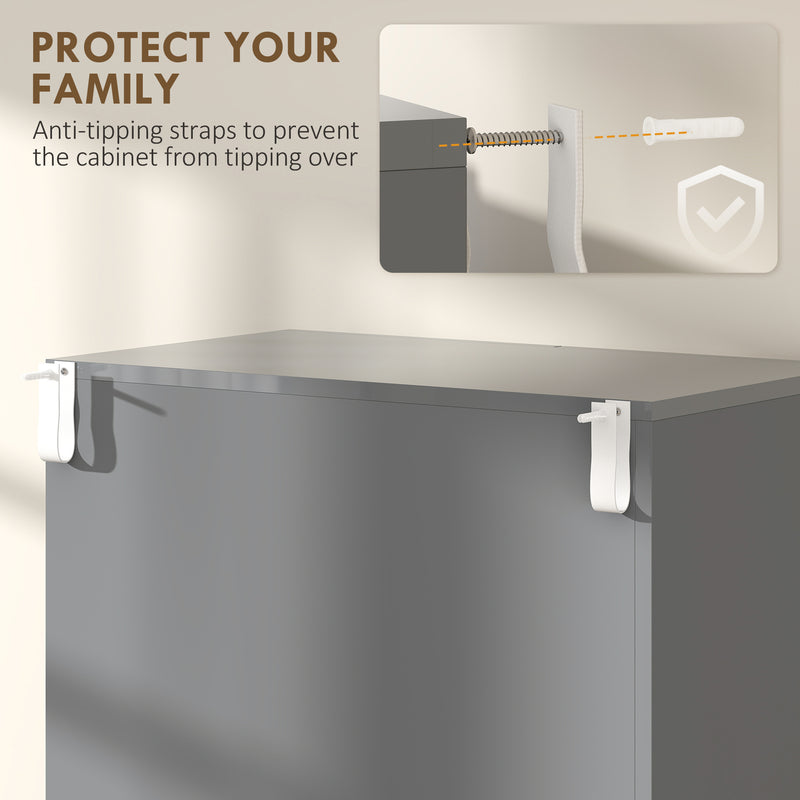 Kitchen Cupboard with Adjustable Shelves and Push-Open Doors for Easy Storage High Gloss Grey AOSOM
