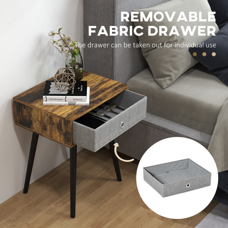 Set of 2 Industrial Bedside Tables With Removable Fabric Drawers Tall Design Rustic Brown AOSOM