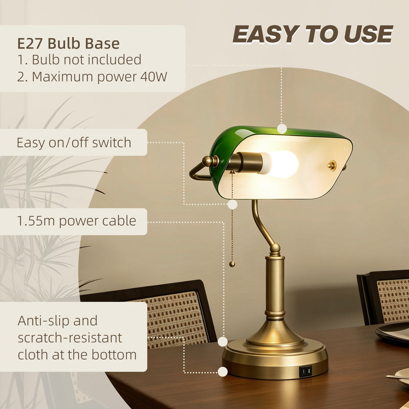 Bedside Table Lamp with Adjustable Shade and Built In USB Charging Ports Green