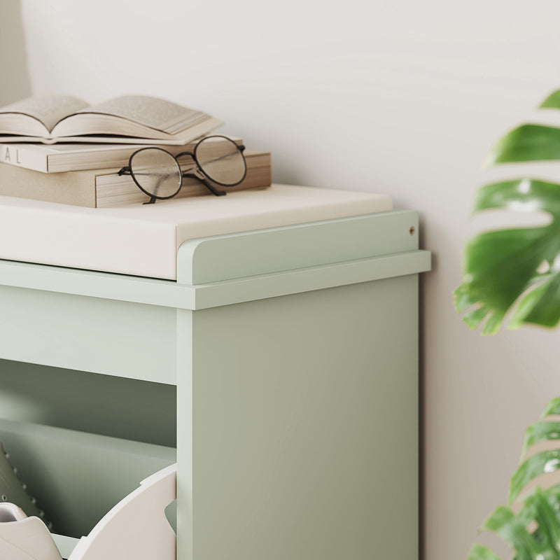 Green Shoe Storage Bench with Padded Seat and Eight Compartments by HOMCOM