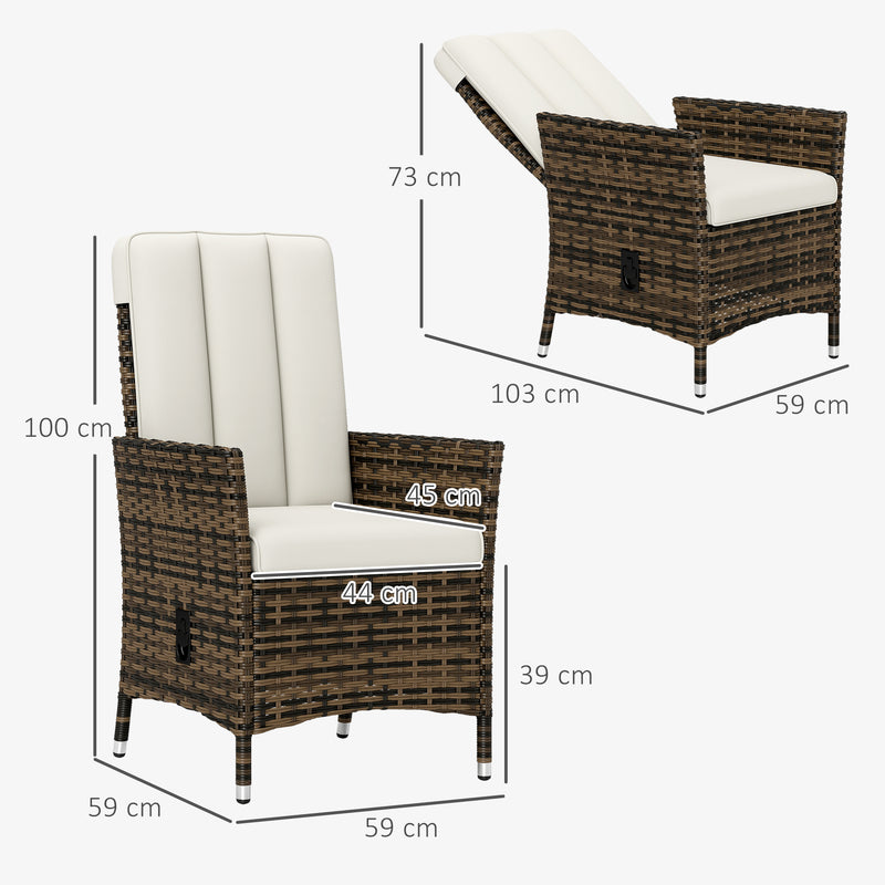 Cream Rattan Reclining Garden Chair with Cushion and Adjustable Backrest by Outsunny