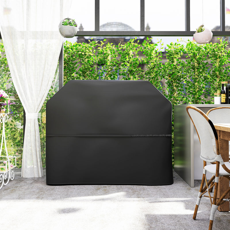 Black Waterproof BBQ Cover 600D Oxford Fabric Rip-Proof with Windproof Straps 147cm by Outsunny