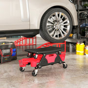Mechanic Roller Seat with Tool Storage and Swivel Wheels for Garage or Workshop Red AOSOM