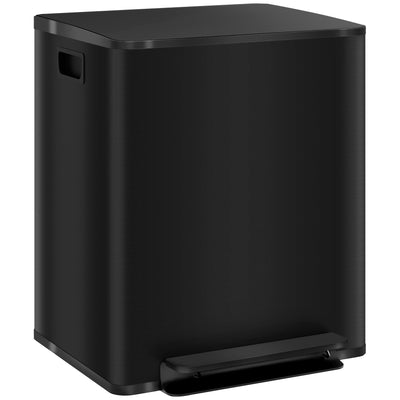 Black 50L Dual Compartment Indoor Kitchen Recycling Bin with Deodorisers - Stainless Steel