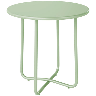 Small Round Garden Side Table with Sturdy Metal Frame and Adjustable Feet for Stable Outdoor Use Green Outsunny
