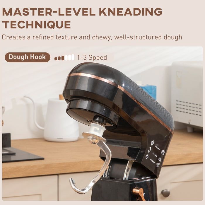 Black 1400W Stand Mixer 5L for Baking with 6 Speeds Pulse Dough Hook and Whisk by HOMCOM