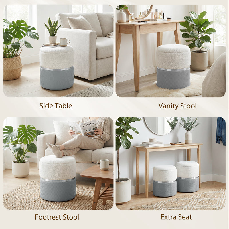 Ottoman Storage Set with Nesting Design for Living Room Organisation Grey Cream AOSOM