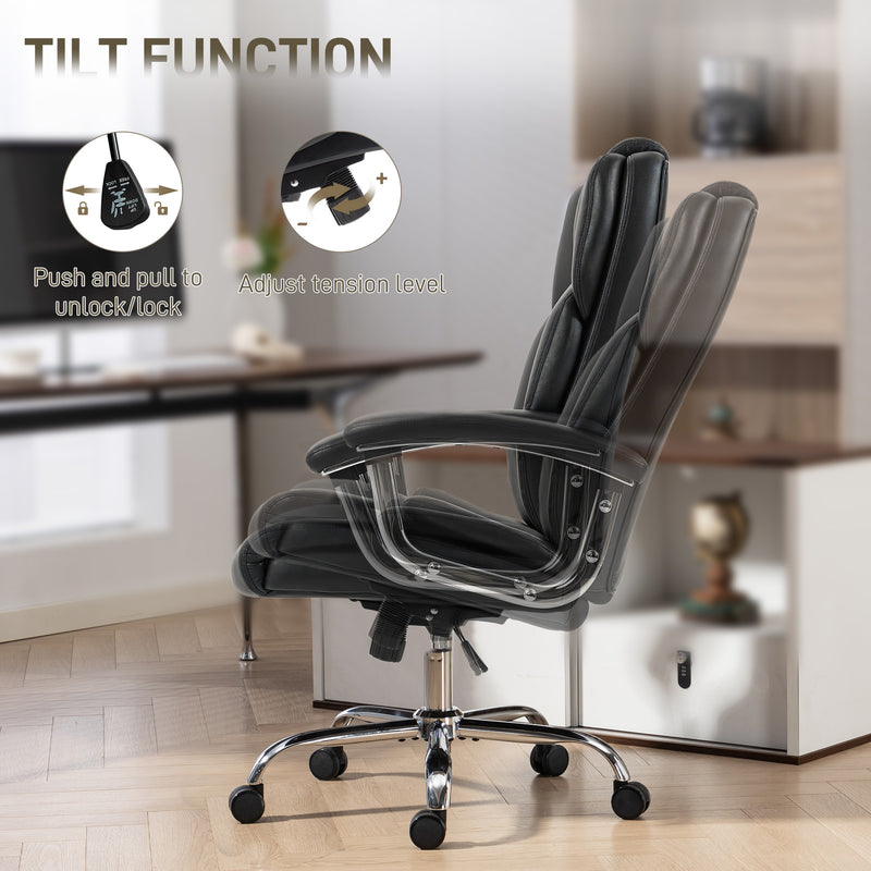 Ergonomic Big and Tall Office Chair With Spring Cushion Supports 180kg PU Leather Black AOSOM