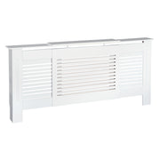 White Extendable Radiator Cover With Slatted Design And Storage Shelf For Home Office