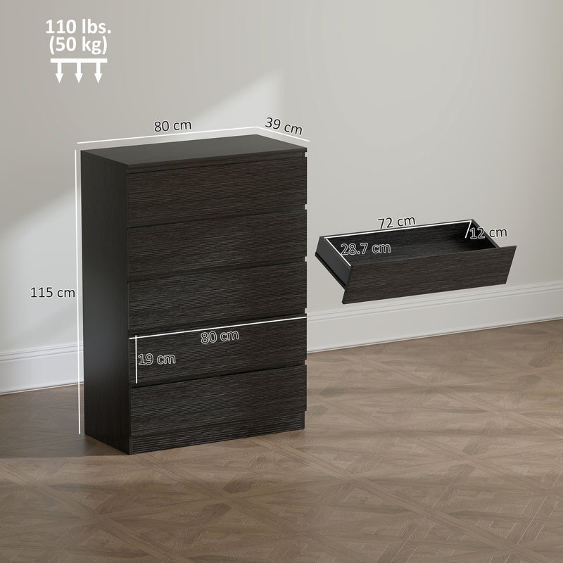 Chest of Drawers for Bedroom Organisation with 5 Smooth-Glide Drawers Black