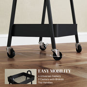 Black 3 Tier Storage Trolley with Wheels for Home and Office by HOMCOM