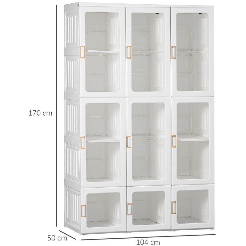 White Portable Clothes Wardrobe with Cube Storage and Hanging Rods by HOMCOM