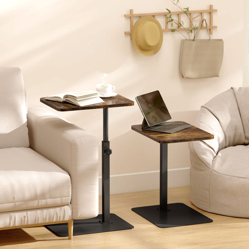 Adjustable C Shaped Side Table for Sofa or Bed with Space Saving Design Rustic Brown