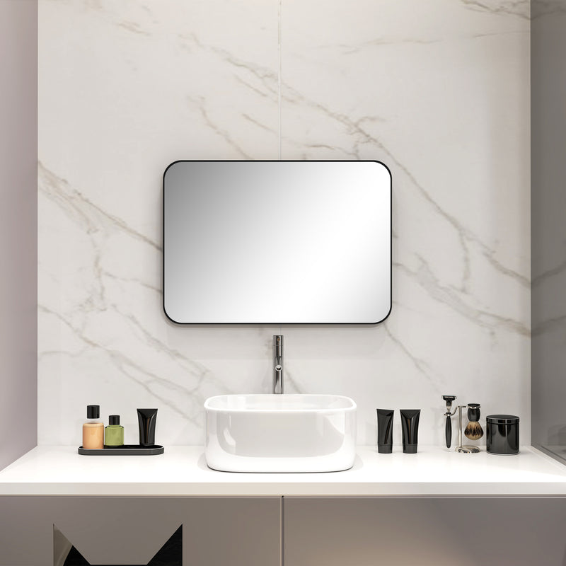 Curved Black Bathroom Mirror 70 x 50cm Modern Wall Mounted Design by HOMCOM