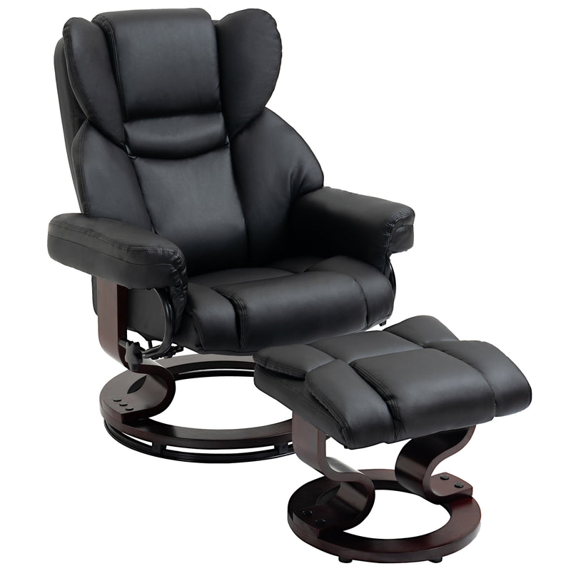 Recliner Armchair and Footstool Set with Swivel Base and Adjustable Backrest Black