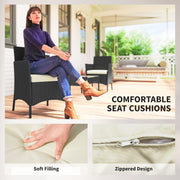 Rattan Garden Furniture Set for 4 with Cushions and Glass Coffee Table Cream White Outsunny