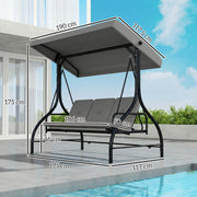 3 Seater Garden Swing Seat with Adjustable Canopy and Fold Flat Bed for Outdoor Relaxing Light Grey Outsunny