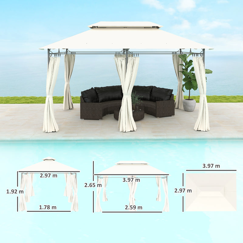 3 x 4m Metal Gazebo with Two-Tier Roof in Cream White by Outsunny