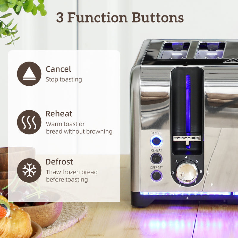 1.7L Rapid Boil Kettle and 4 Slice Toaster Set With Adjustable Browning Control Silver