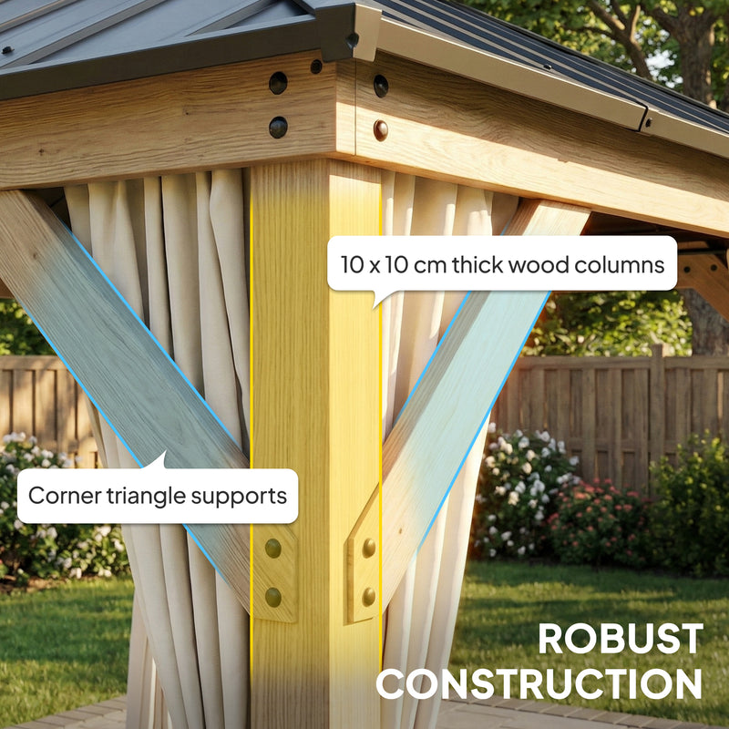 Wooden Garden Gazebo with Steel Roof for Year-Round Shelter and Privacy Weathered Grey