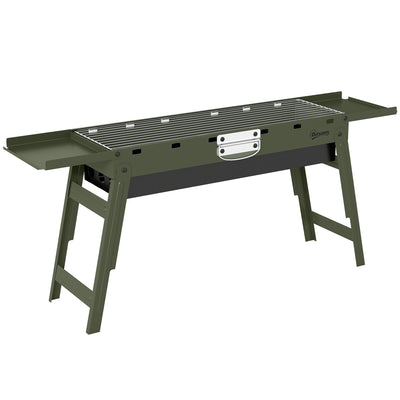 Portable Folding Charcoal Barbecue with Side Shelves for Easy Outdoor Grilling Green Outsunny