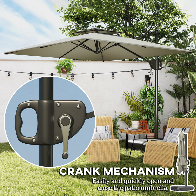Light Grey 3m Square Hanging Cantilever Garden Umbrella with Weighted Base by Outsunny