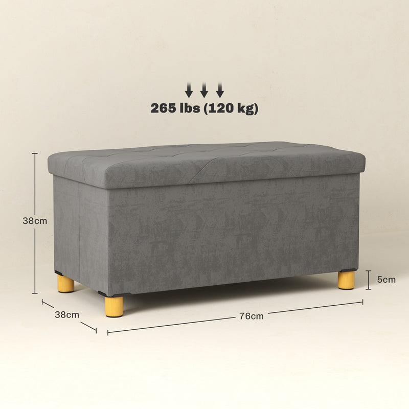 Velvet storage ottoman - Grey