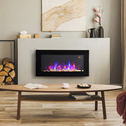 Black LED Wall Mounted Electric Fireplace With Curved Glass For Modern Living Rooms