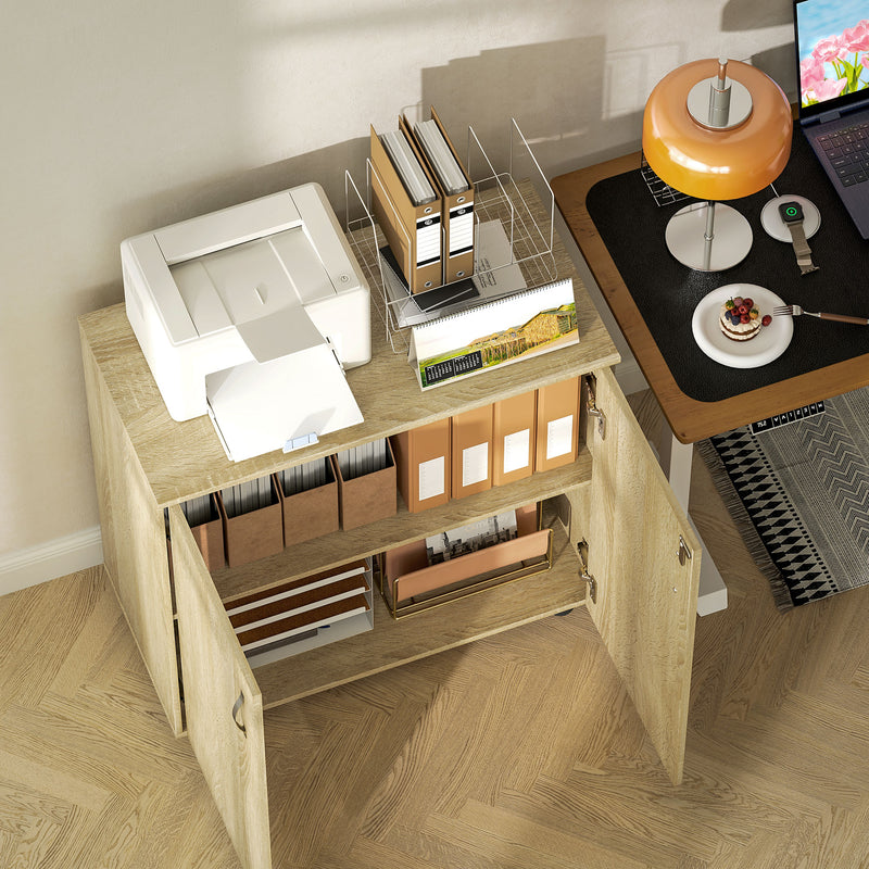 Two Tier Lockable Office Storage Cabinet Oak Finish by Vinsetto