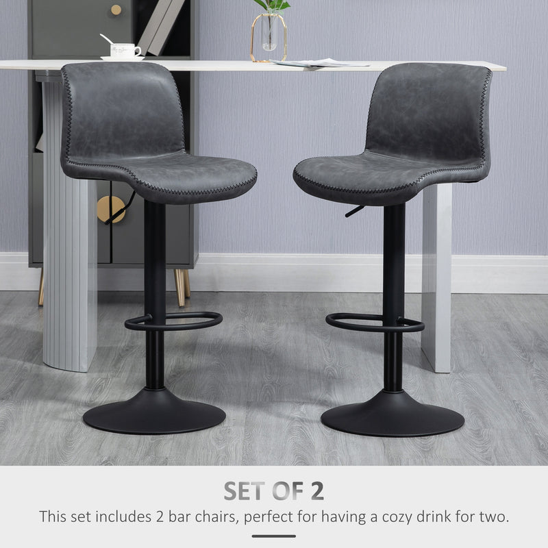 Set of 2 Swivel Bar Stools with Adjustable Height and Footrest for Home Kitchen Dark Grey