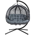 Double Egg Swing Chair With Stand, Grey, Pure Relaxation Outsunny