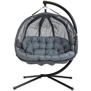 Double Egg Swing Chair With Stand, Grey, Pure Relaxation Outsunny