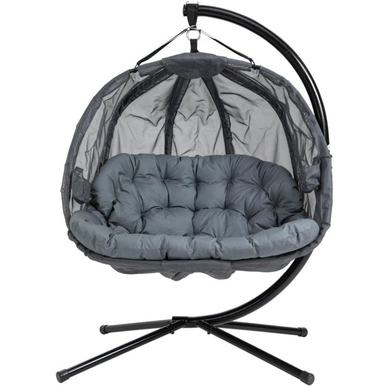 Double Egg Swing Chair With Stand, Grey, Pure Relaxation Outsunny