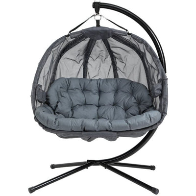 Double Egg Swing Chair With Stand, Grey, Pure Relaxation Outsunny