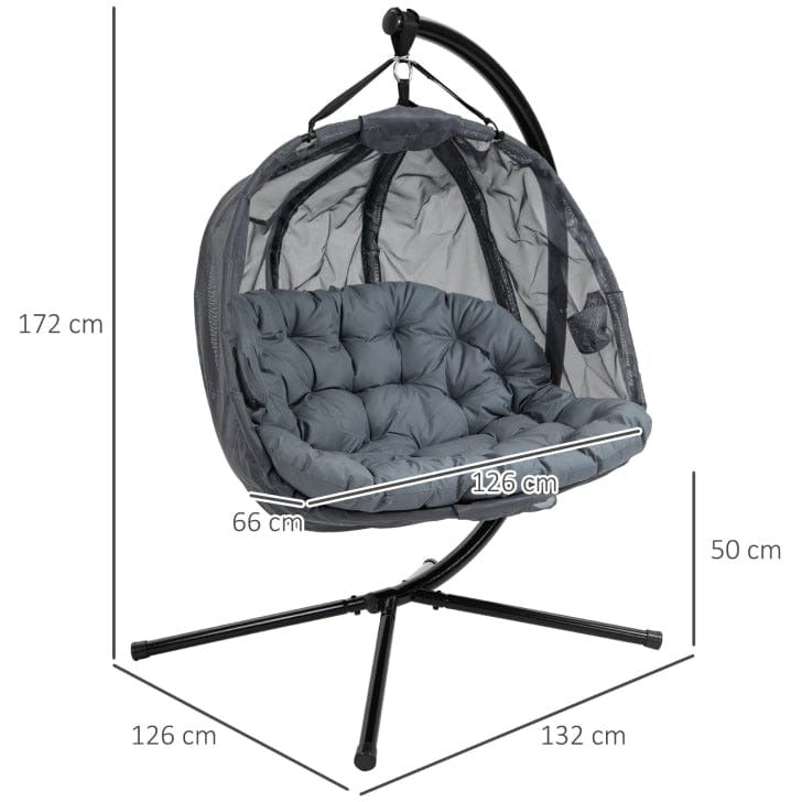 Double Egg Swing Chair With Stand, Grey, Pure Relaxation Outsunny