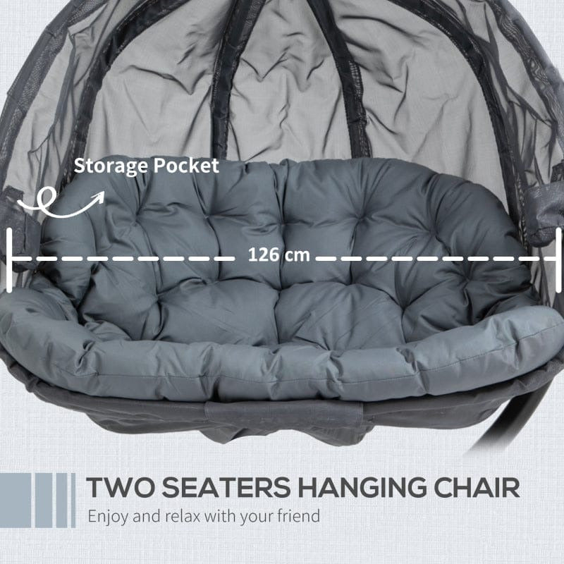 Double Egg Swing Chair With Stand, Grey, Pure Relaxation Outsunny