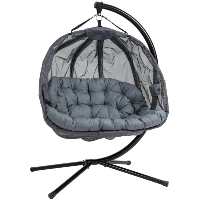 Double Egg Swing Chair With Stand, Grey, Pure Relaxation