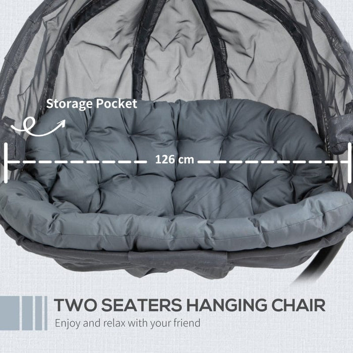 Double Egg Swing Chair With Stand, Grey, Pure Relaxation