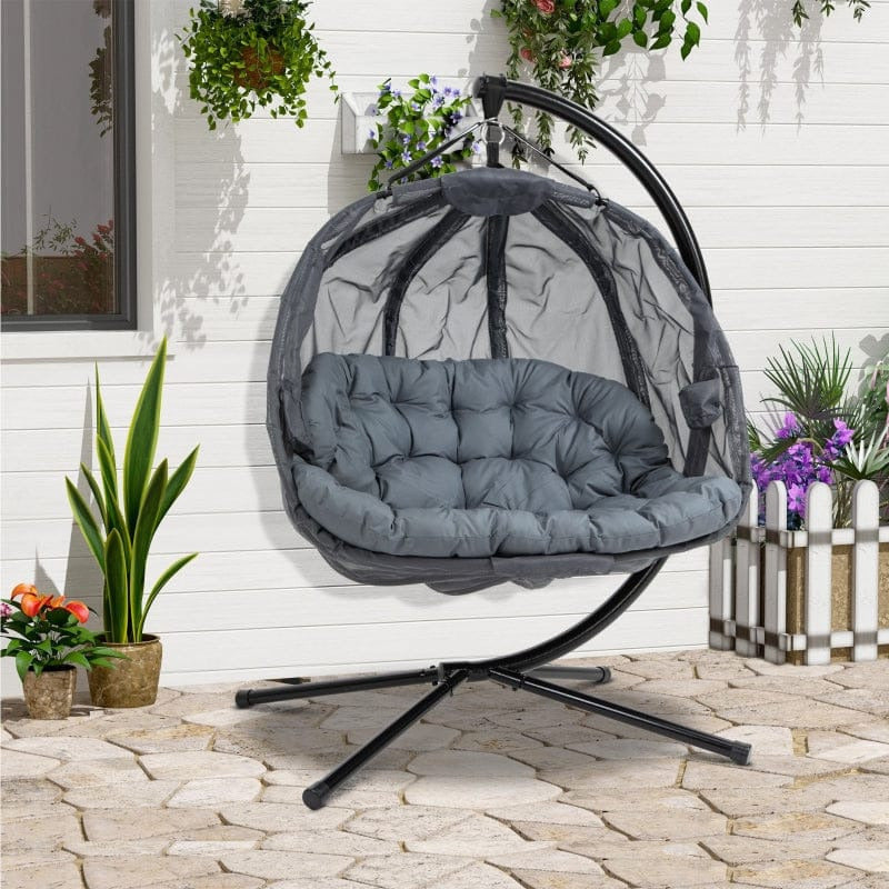 Double Egg Swing Chair With Stand, Grey, Pure Relaxation Outsunny