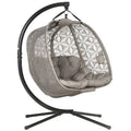 Double Swinging Egg Chair With Stand, Cushions - Sand Brown Outsunny