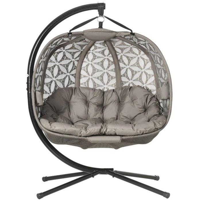Double Swinging Egg Chair With Stand, Cushions - Sand Brown