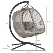 Double Swinging Egg Chair With Stand, Cushions - Sand Brown Outsunny
