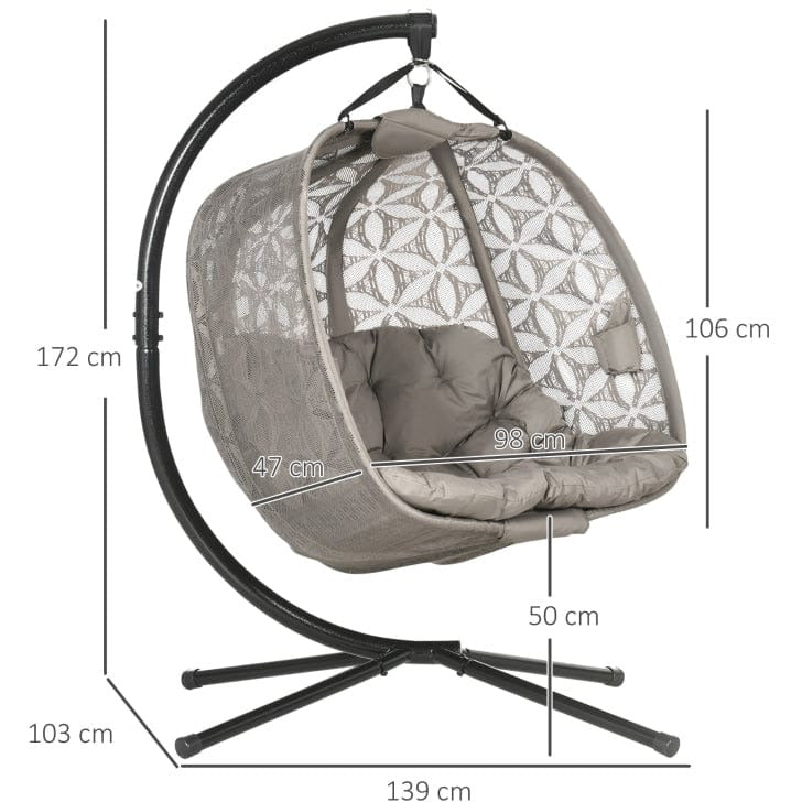 Double Swinging Egg Chair With Stand, Cushions - Sand Brown Outsunny
