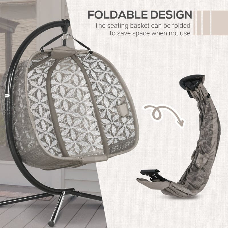 Double Swinging Egg Chair With Stand, Cushions - Sand Brown Outsunny