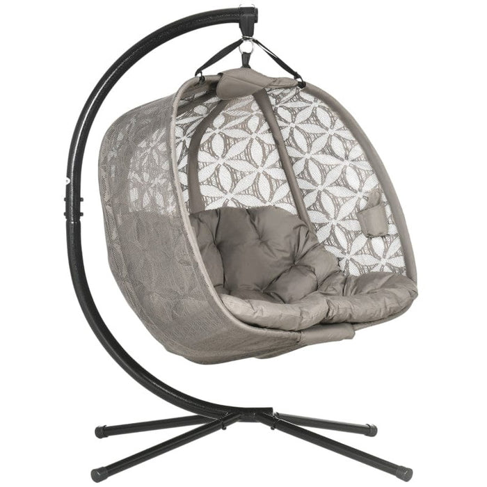 Double Swinging Egg Chair With Stand, Cushions - Sand Brown