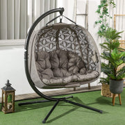 Double Swinging Egg Chair With Stand, Cushions - Sand Brown Outsunny